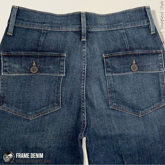 FRAME DENIM WIDE LEG CROPPED JEANS IN MOSEY BLUE STRETCH DENIM WOMEN’S SIZE 28 - Picture 11 of 15
